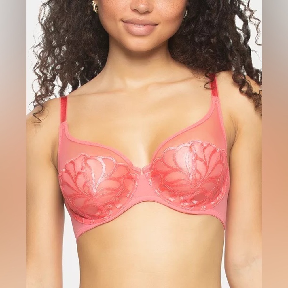 Paramour by Felina Women's Lotus Embroidered Unlined Bra In Calypso Coral